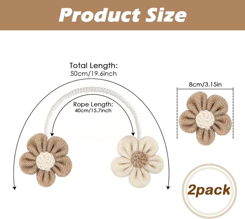 SRG Rope Curtain Tiebacks 2 Pack | Sunflower Curtain Tieback Boho | Simple Elegant DIY Curtain Holdbacks | Accessories Wall Decoration for Home Office | Cream&Khaki - Image 4